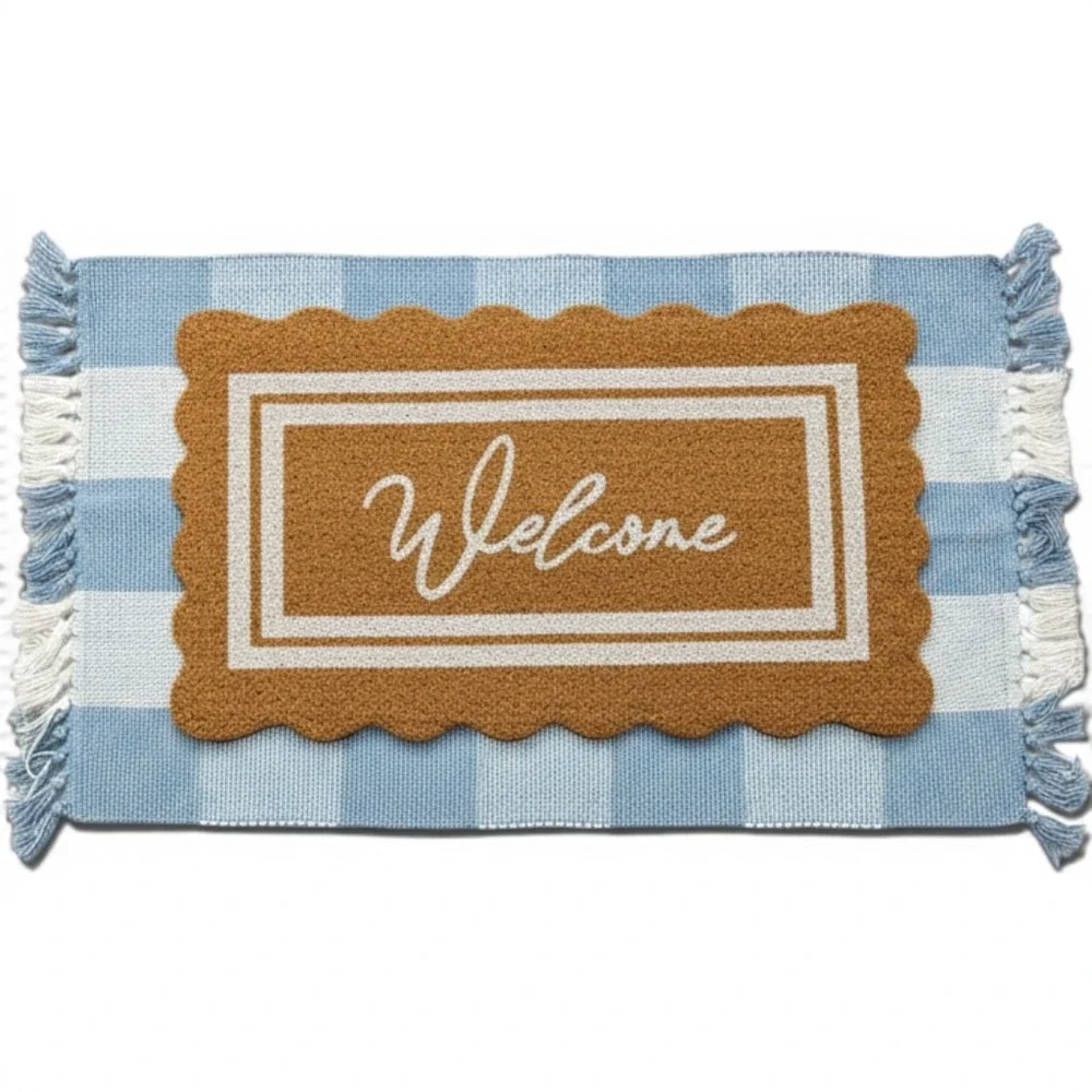 My Texas House Welcome Natural Scallop Edge & Border Outdoor Coir Doormat 18x30
